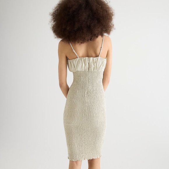 J CREW Smocked Linen Dress Flax Cotton 14 #BI587 NEW - Picture 2 of 11